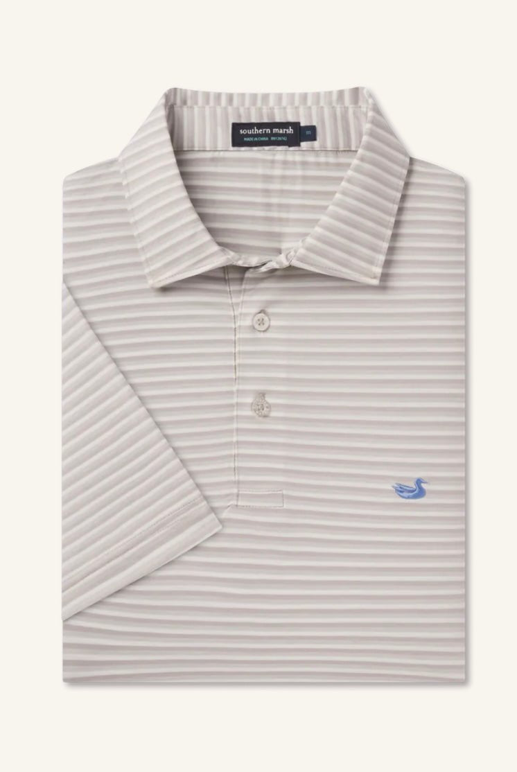 Bermuda Performance Polo | Domingo Stripe | Light Gray - Southern Marsh Polo -Jimberly's Boutique-Olive Branch-Mississippi