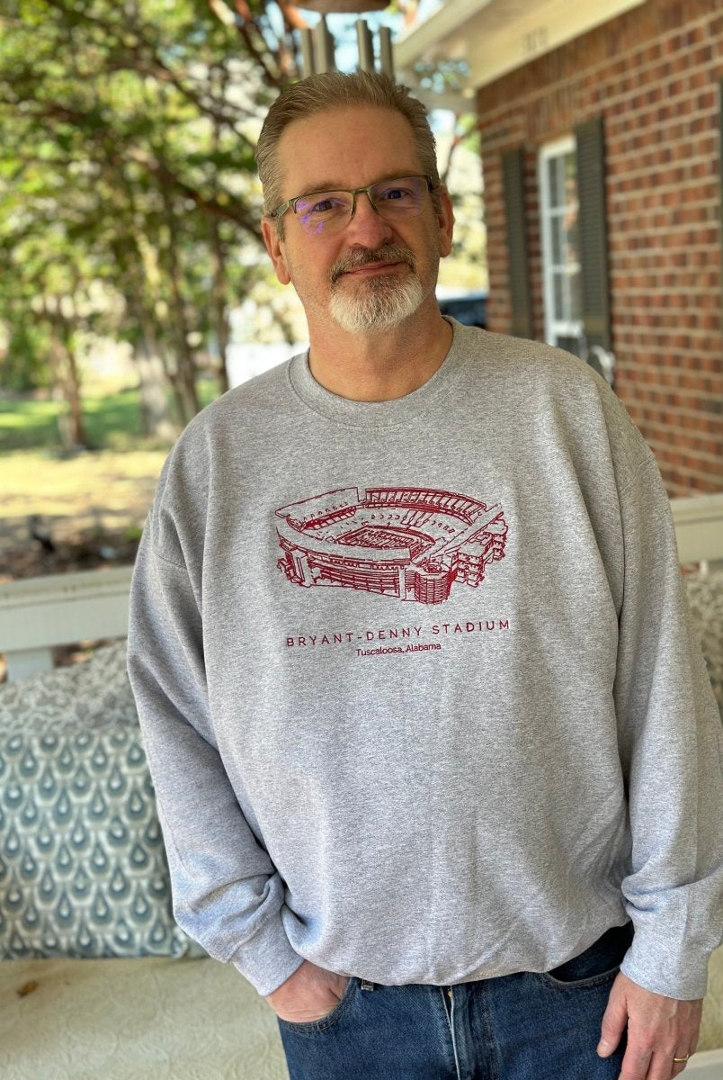 Bryant - Denny Stadium | Embroidered Sweatshirt | Sport Grey | Olive Branch | MS - Graphic Sweatshirt -Jimberly's Boutique-Olive Branch-Mississippi