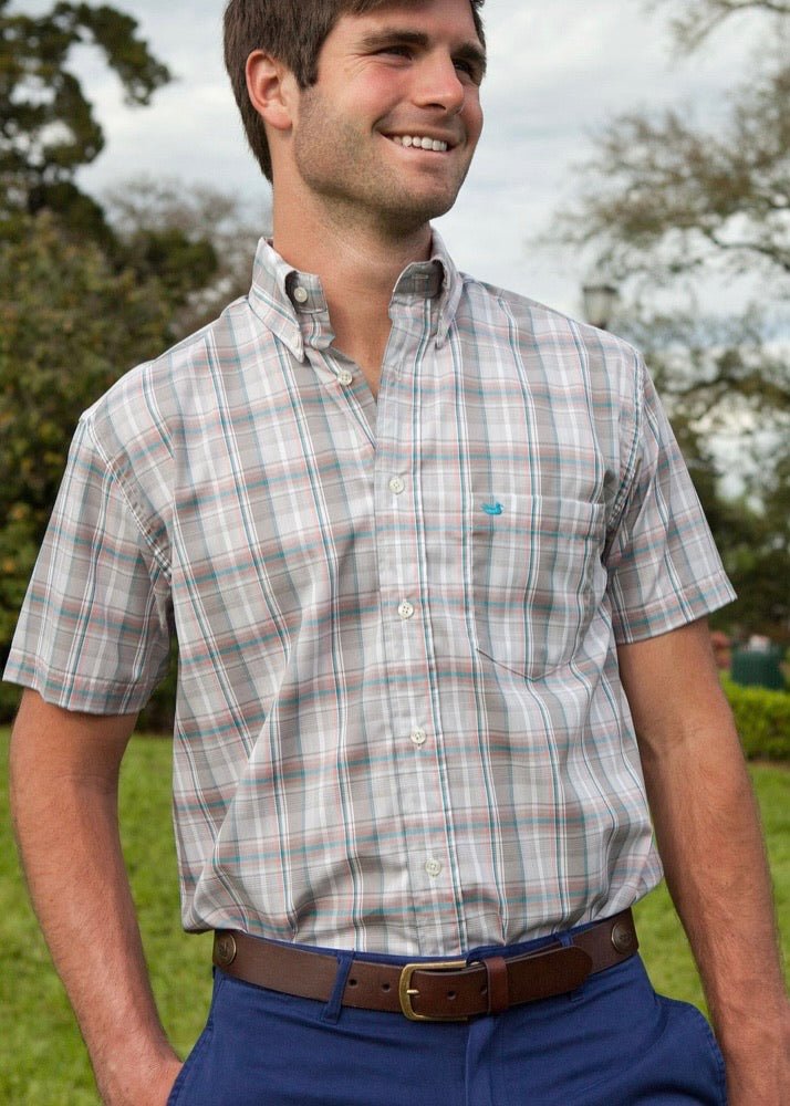 Catawba Plaid Dress Shirt - Short Sleeve - Gray & Orange - shirt -Jimberly's Boutique-Olive Branch-Mississippi