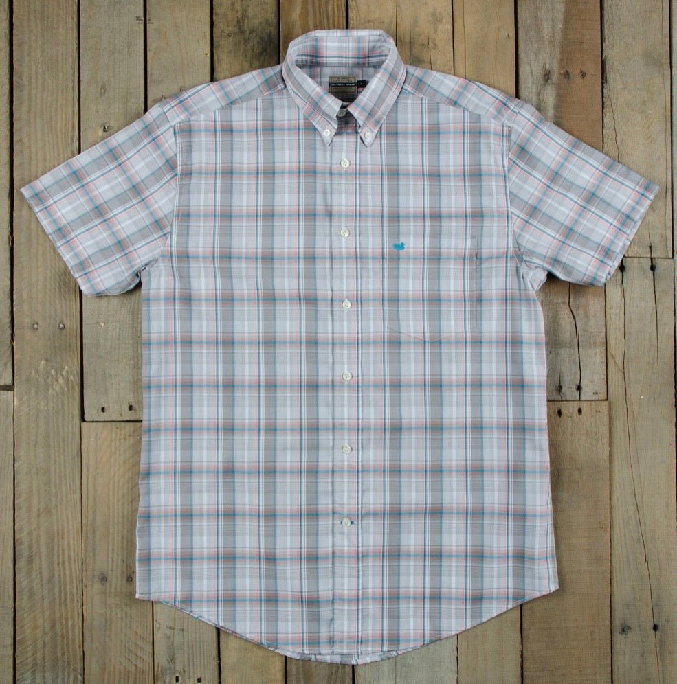 Catawba Plaid Dress Shirt - Short Sleeve - Gray & Orange - shirt -Jimberly's Boutique-Olive Branch-Mississippi