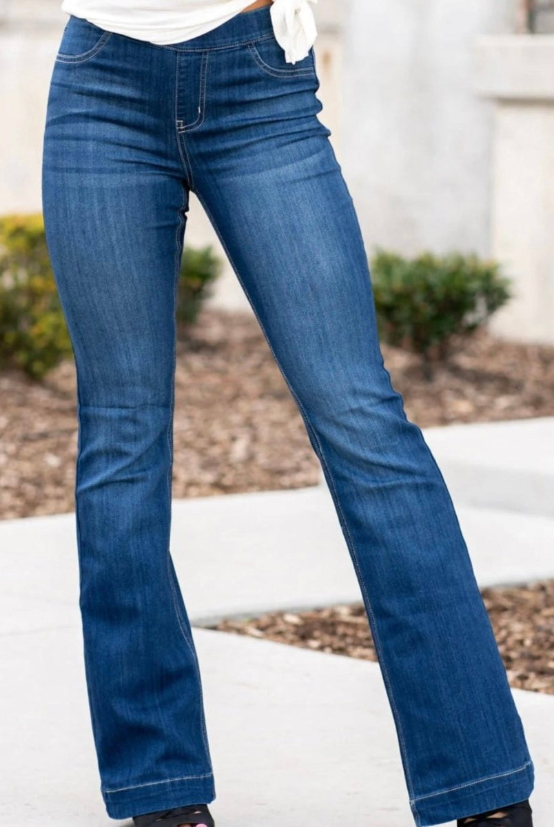 Cello Denim Flare Jeans - Dark Wash - 33" inseam (Reg. & Plus) - jeans -Jimberly's Boutique-Olive Branch-Mississippi