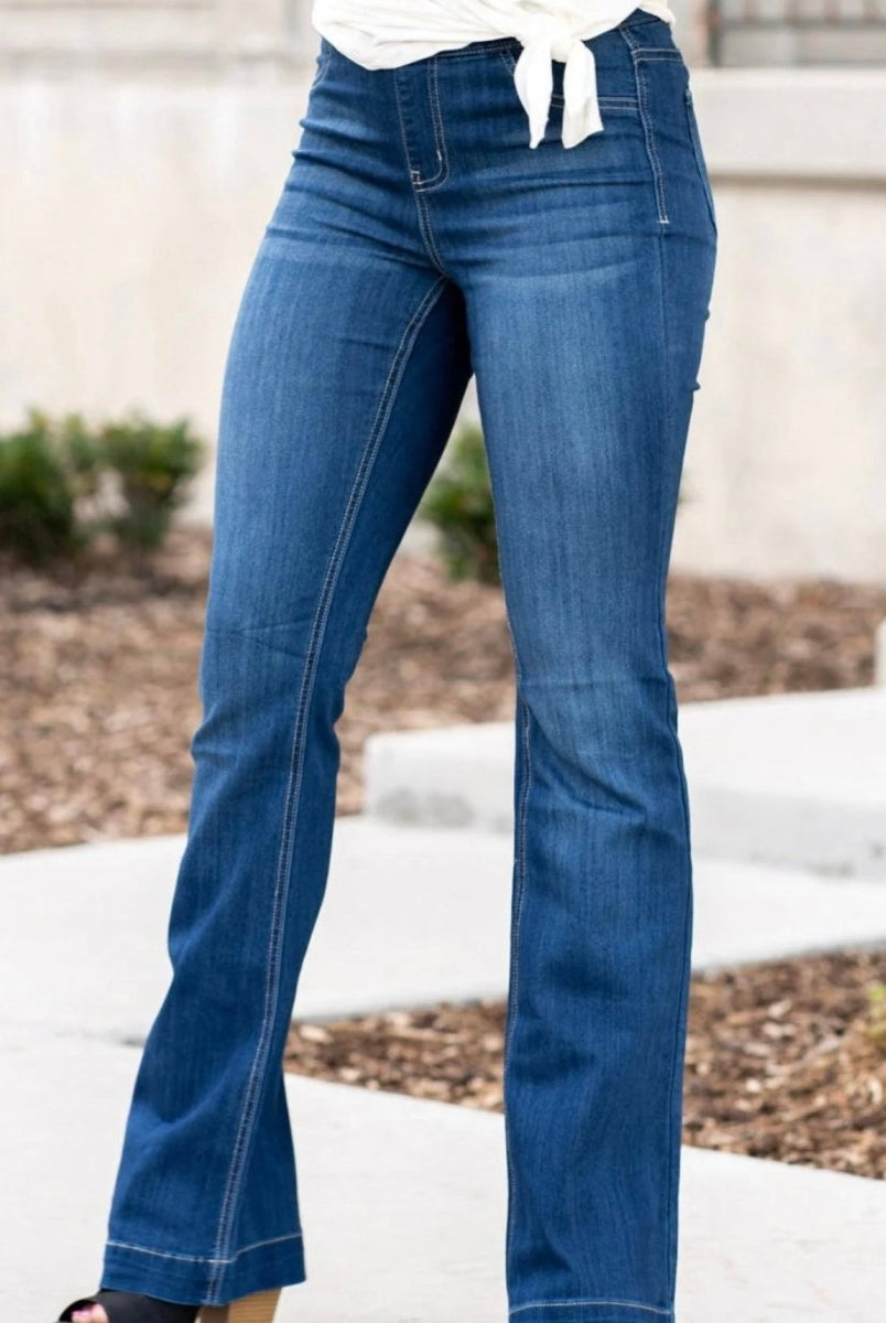 Cello Denim Flare Jeans - Dark Wash - 33" inseam (Reg. & Plus) - jeans -Jimberly's Boutique-Olive Branch-Mississippi