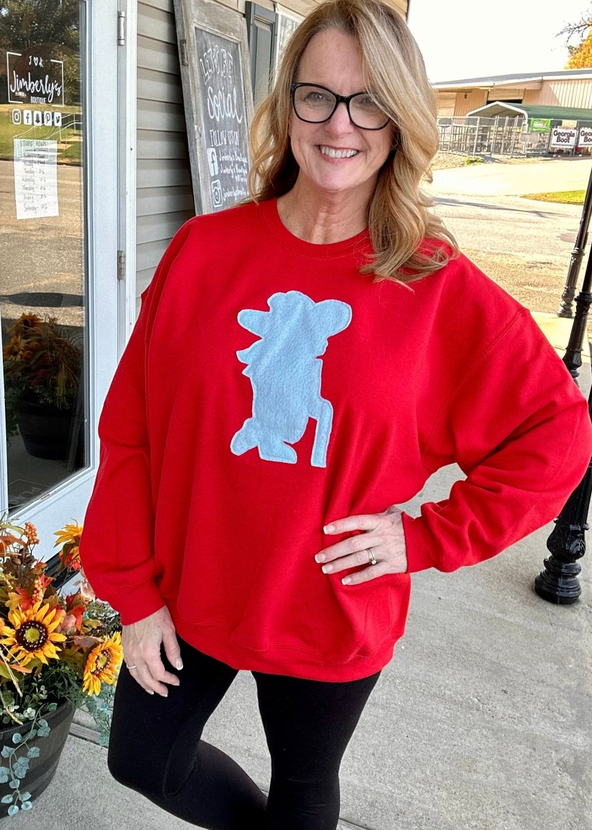 Colonel Reb Applique' Sweatshirt - Red/Light Blue - Graphic Tee -Jimberly's Boutique-Olive Branch-Mississippi