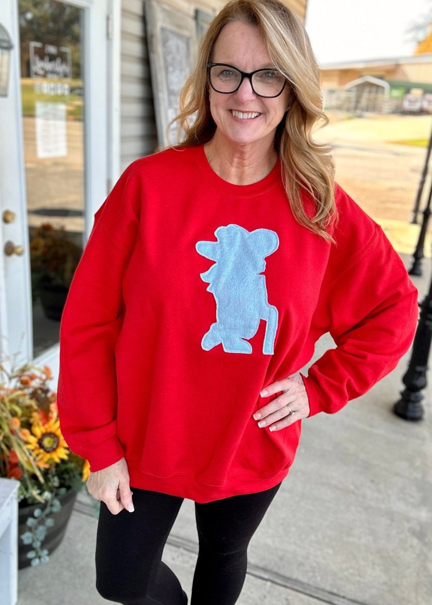 Colonel Reb Applique' Sweatshirt - Red/Light Blue - Graphic Tee -Jimberly's Boutique-Olive Branch-Mississippi