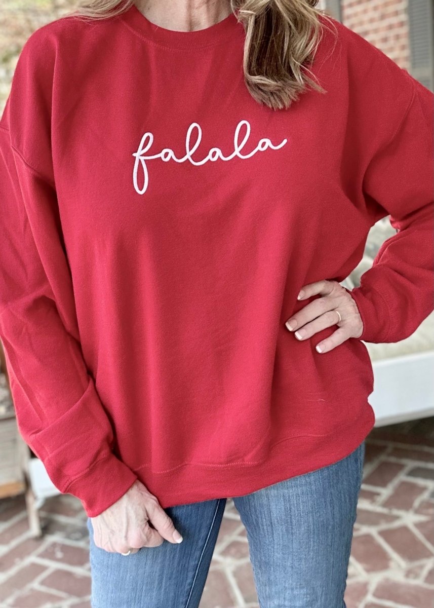 Falala Embroidered Sweatshirt - Red - Embroidered Sweatshirt -Jimberly's Boutique-Olive Branch-Mississippi