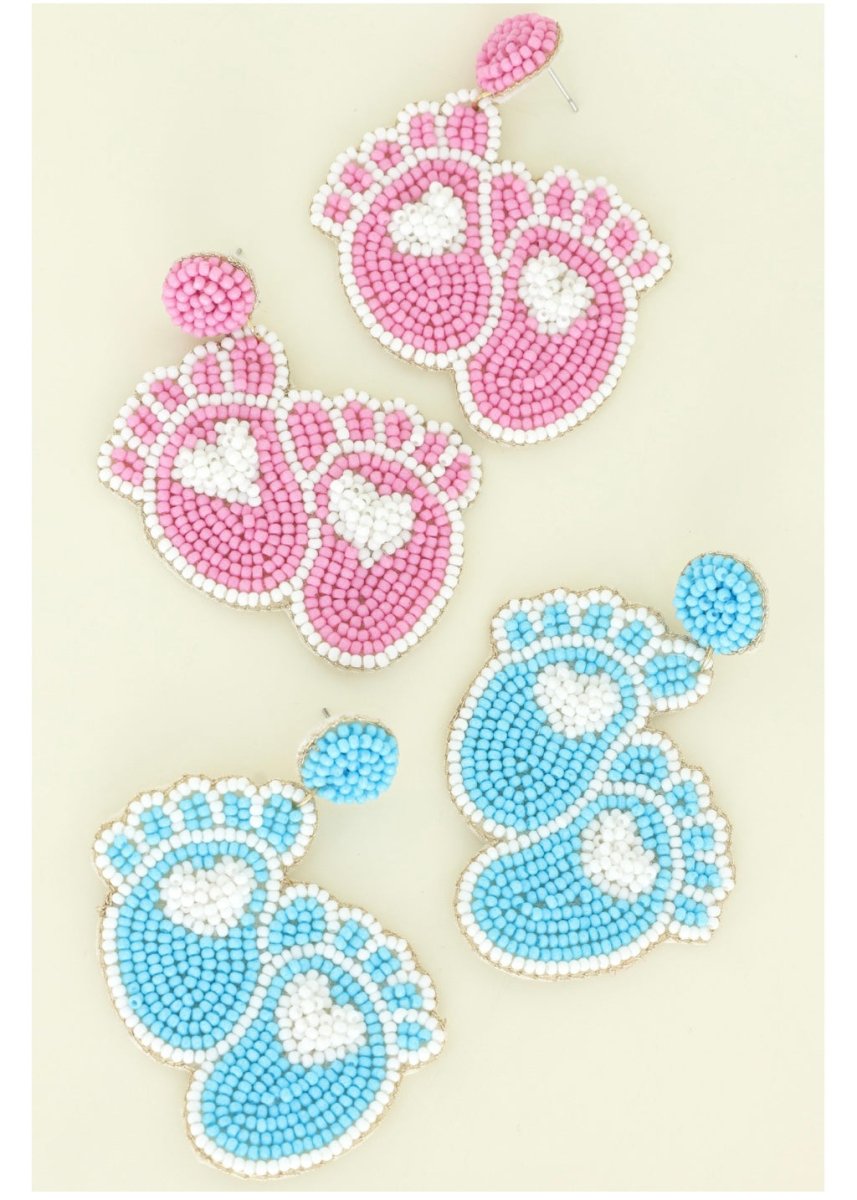 Footprints Gender Reveal Party Beaded Earrings - earrings -Jimberly's Boutique-Olive Branch-Mississippi