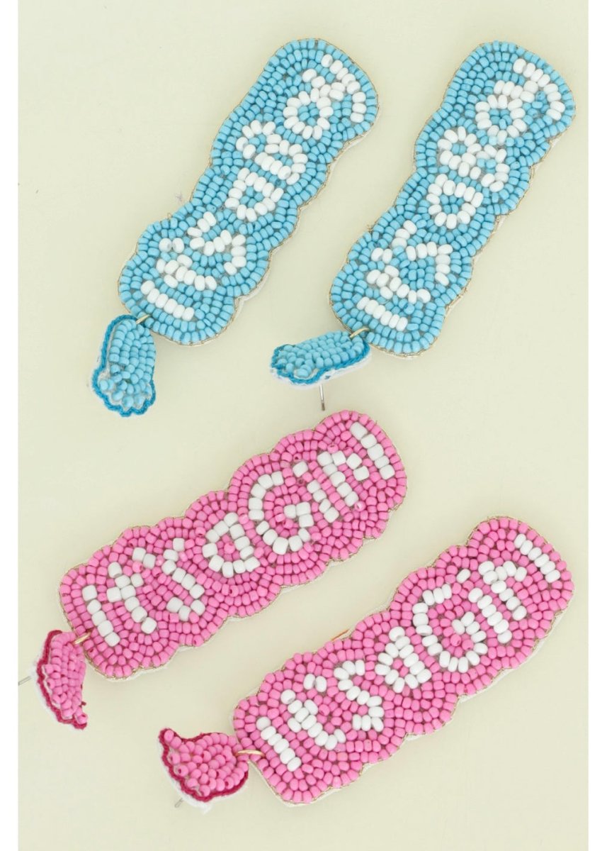 GENDER REVEAL PARTY LONG DROP BEADED EARRINGS - earrings -Jimberly's Boutique-Olive Branch-Mississippi