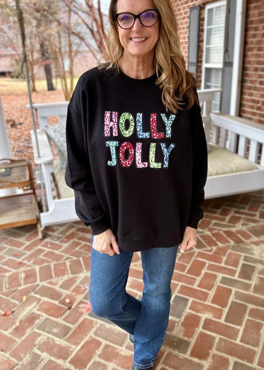 Holly Jolly | Sweatshirt | Black - Graphic Sweatshirt -Jimberly's Boutique-Olive Branch-Mississippi