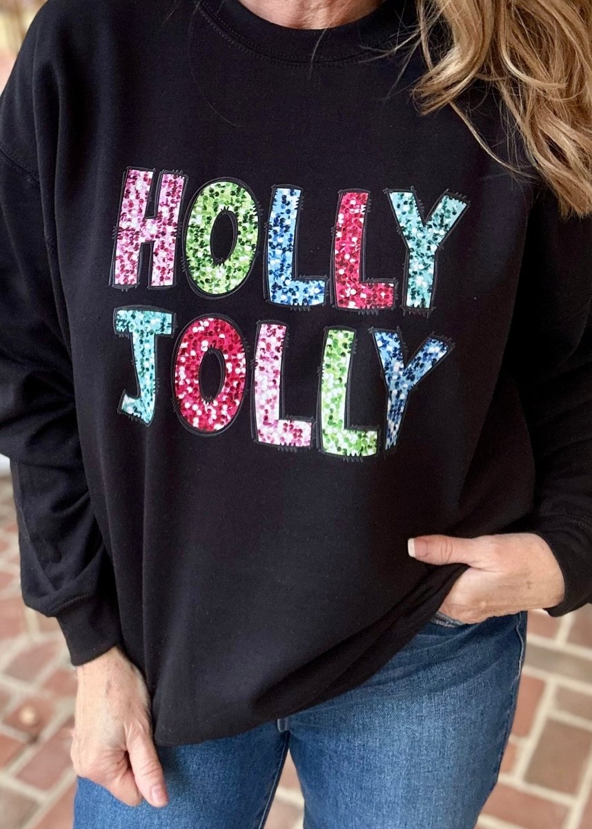 Holly Jolly | Sweatshirt | Black - Graphic Sweatshirt -Jimberly's Boutique-Olive Branch-Mississippi