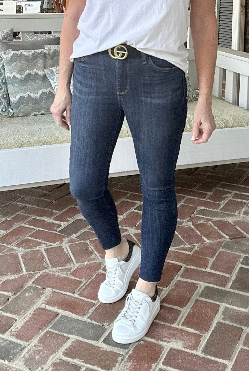 Judy Blue Jeans | Mid-Rise | Raw Hem | Stretchy Dark Skinny - jeans -Jimberly's Boutique-Olive Branch-Mississippi