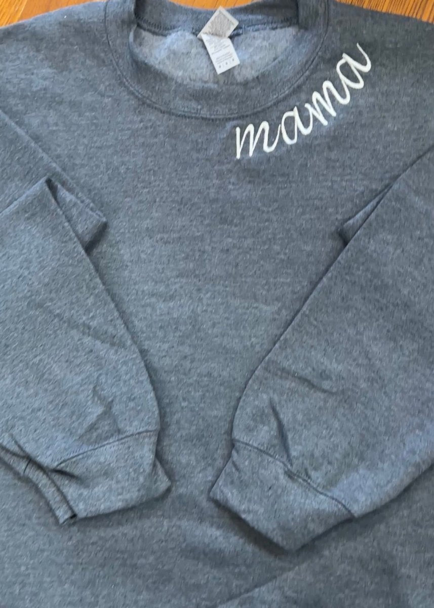 Mama Neckline | Embroidered Sweatshirt | Charcoal - Embroidered Sweatshirt -Jimberly's Boutique-Olive Branch-Mississippi