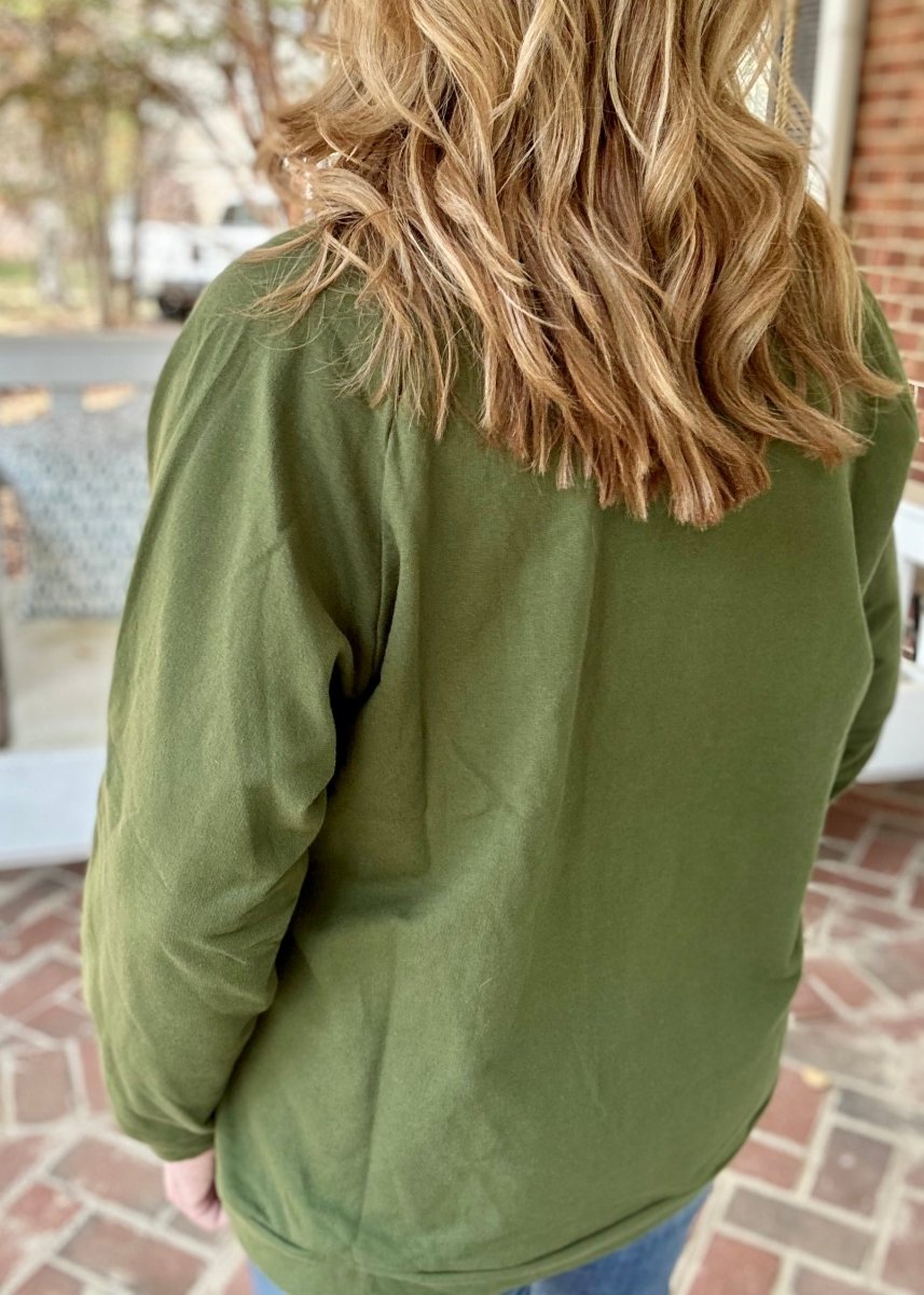 Merry Christmas Trees Embroidered Sweatshirt - Army Green - Embroidered Lightweight Sweatshirt -Jimberly's Boutique-Olive Branch-Mississippi