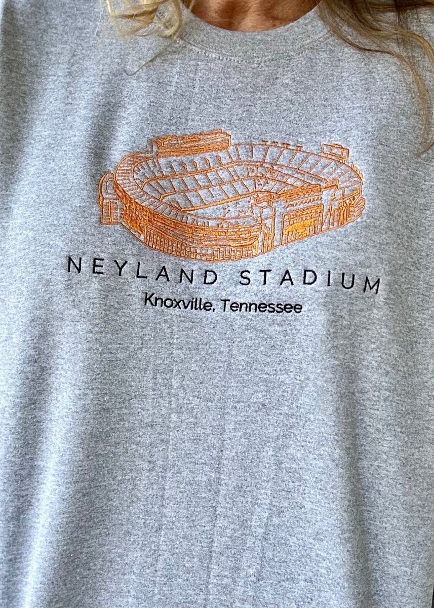 Neyland Stadium | Tennessee Volunteers | Embroidered Sweatshirt | Sport Grey | Olive Branch | MS - Graphic Sweatshirt -Jimberly's Boutique-Olive Branch-Mississippi