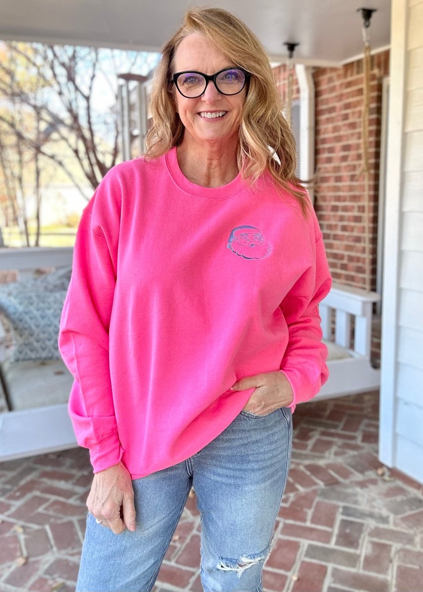 Retro Santa | Embroidered Sweatshirt | Trending Colors - Embroidered Sweatshirt -Jimberly's Boutique-Olive Branch-Mississippi