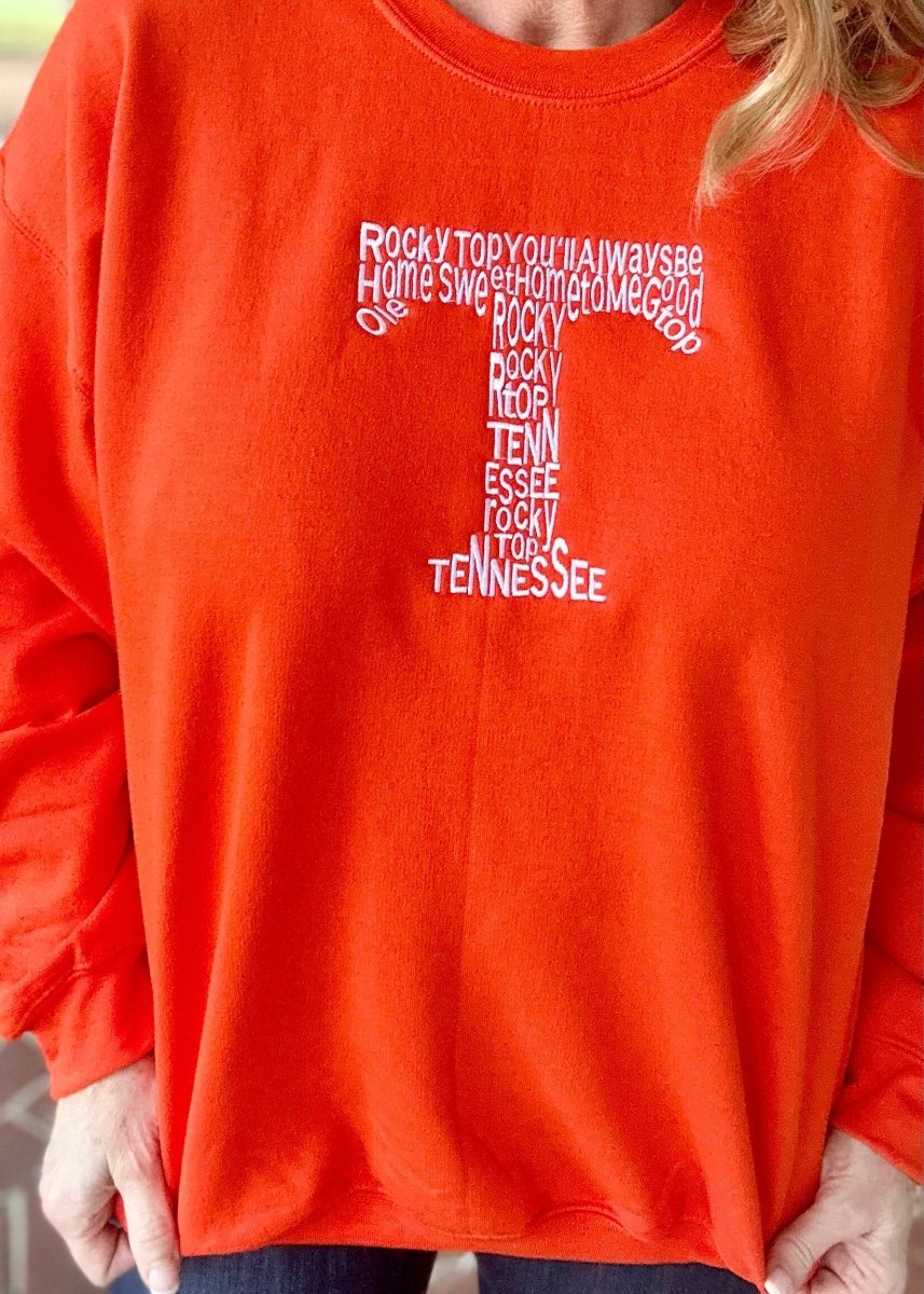 Rocky Top T Embroidered Sweatshirt - Orange/White - Graphic Tee -Jimberly's Boutique-Olive Branch-Mississippi