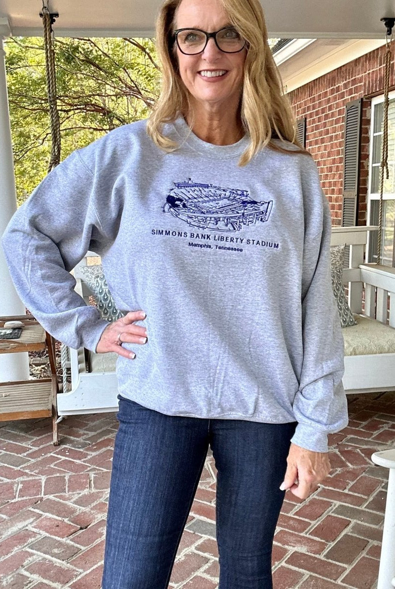 Simmons Bank Liberty Stadium | Memphis Tigers | Embroidered Sweatshirt | Sport Grey | Olive Branch | MS - Graphic Sweatshirt -Jimberly's Boutique-Olive Branch-Mississippi