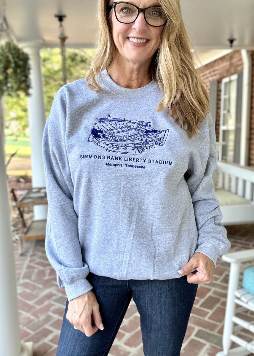 Simmons Bank Liberty Stadium | Memphis Tigers | Embroidered Sweatshirt | Sport Grey | Olive Branch | MS - Graphic Sweatshirt -Jimberly's Boutique-Olive Branch-Mississippi