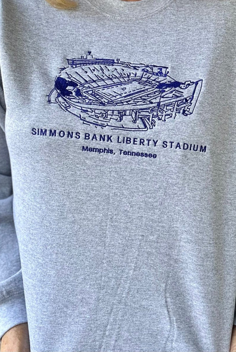 Simmons Bank Liberty Stadium | Memphis Tigers | Embroidered Sweatshirt | Sport Grey | Olive Branch | MS - Graphic Sweatshirt -Jimberly's Boutique-Olive Branch-Mississippi