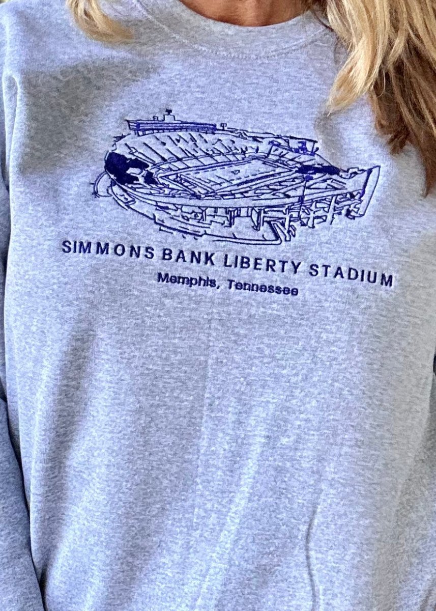 Simmons Bank Liberty Stadium | Memphis Tigers | Embroidered Sweatshirt | Sport Grey | Olive Branch | MS - Graphic Sweatshirt -Jimberly's Boutique-Olive Branch-Mississippi