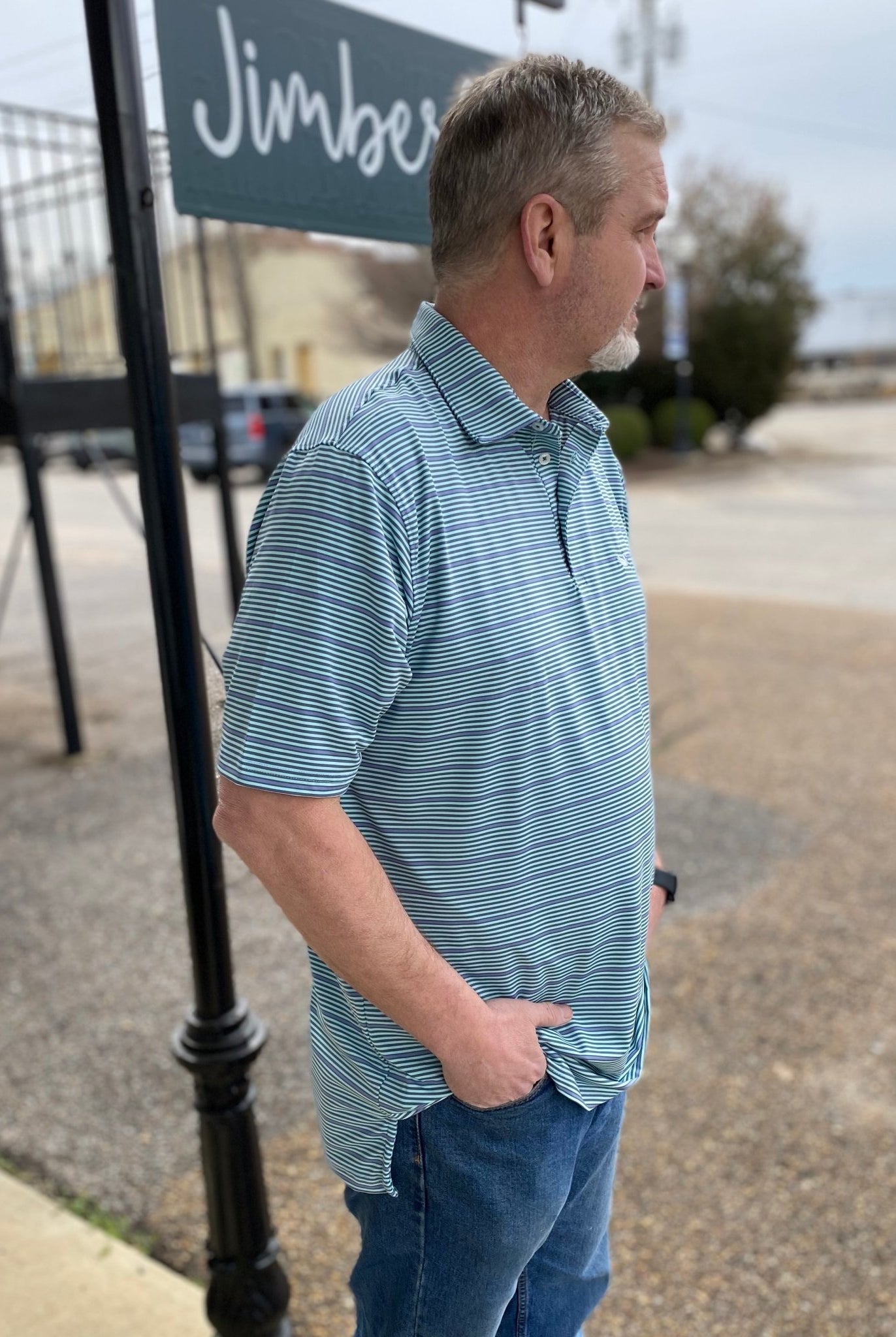 Southern Marsh Bermuda Performance Polo-Chenier Stripe-Slate/Mint - shirt -Jimberly's Boutique-Olive Branch-Mississippi