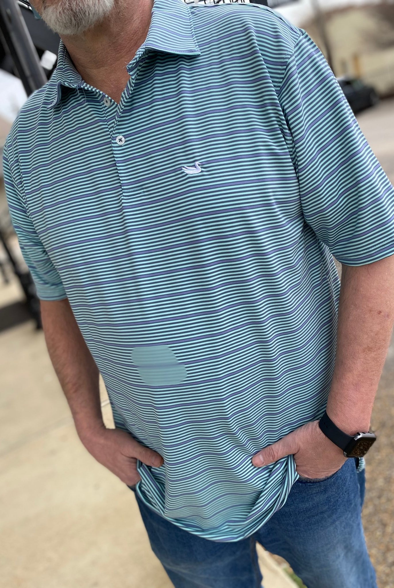 Southern Marsh Bermuda Performance Polo-Chenier Stripe-Slate/Mint - shirt -Jimberly's Boutique-Olive Branch-Mississippi