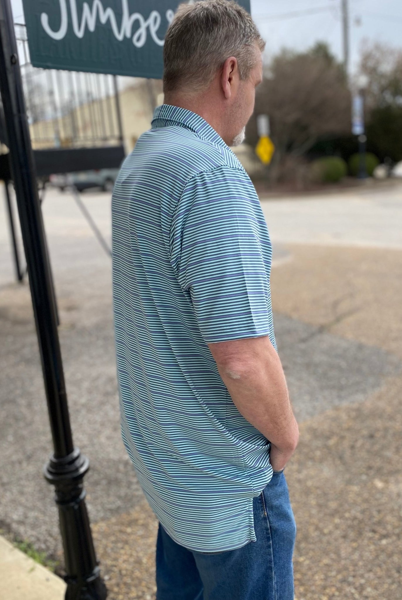 Southern Marsh Bermuda Performance Polo-Chenier Stripe-Slate/Mint - shirt -Jimberly's Boutique-Olive Branch-Mississippi