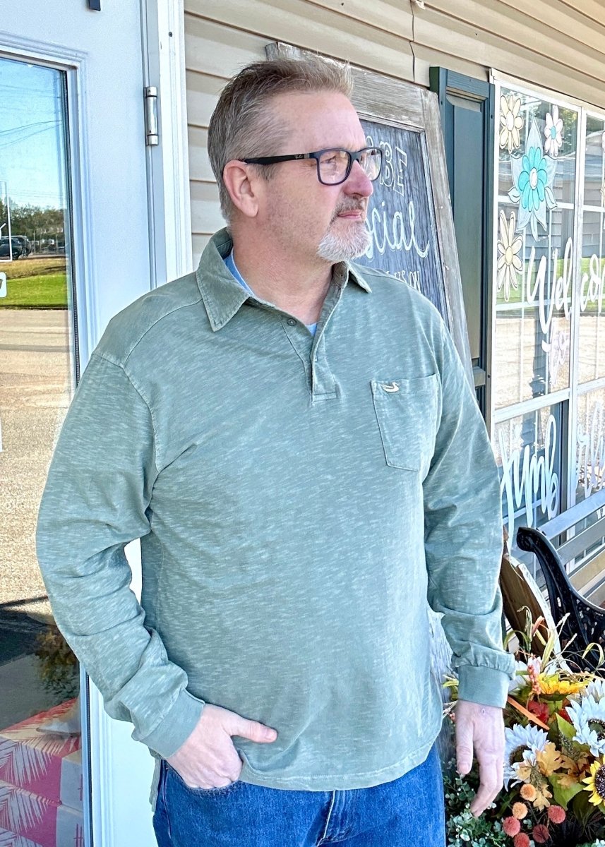 Southern Marsh Slub Polo - Long Sleeve - Sandstone or Washed Blue - Southern Slub Polo -Jimberly's Boutique-Olive Branch-Mississippi