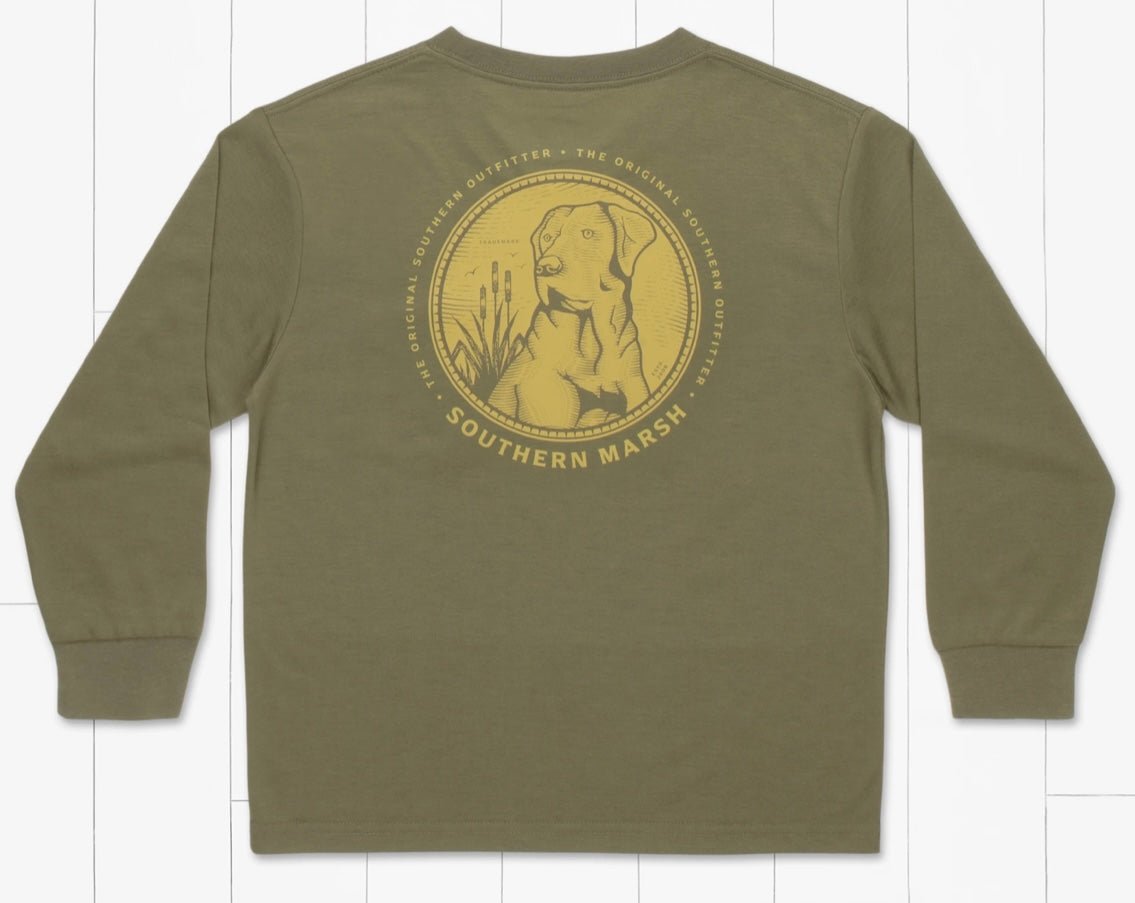 Youth Southern Marsh FieldTec Comfort Tee - Engraved Outfitter - Long Sleeve - Dark Olive - Graphic Tee - Jimberly's Boutique - Olive Branch - Mississippi