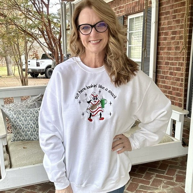 Christmas Cake "Out Here Lookin Like A Snack" Embroidered Sweatshirt - Jimberly's Boutique