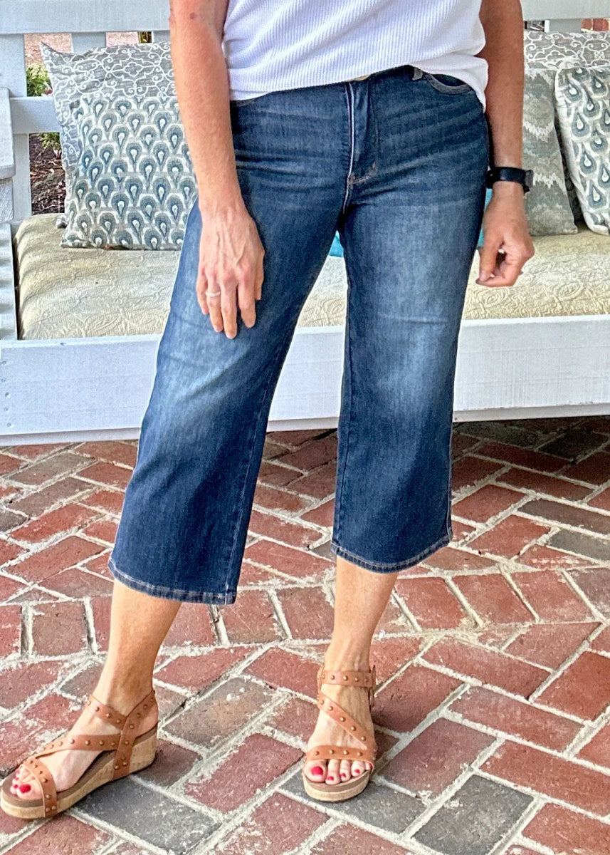 Embrace Style and Comfort with Judy Blue Tummy Control Wide Leg Crop Jeans - Jimberly's Boutique
