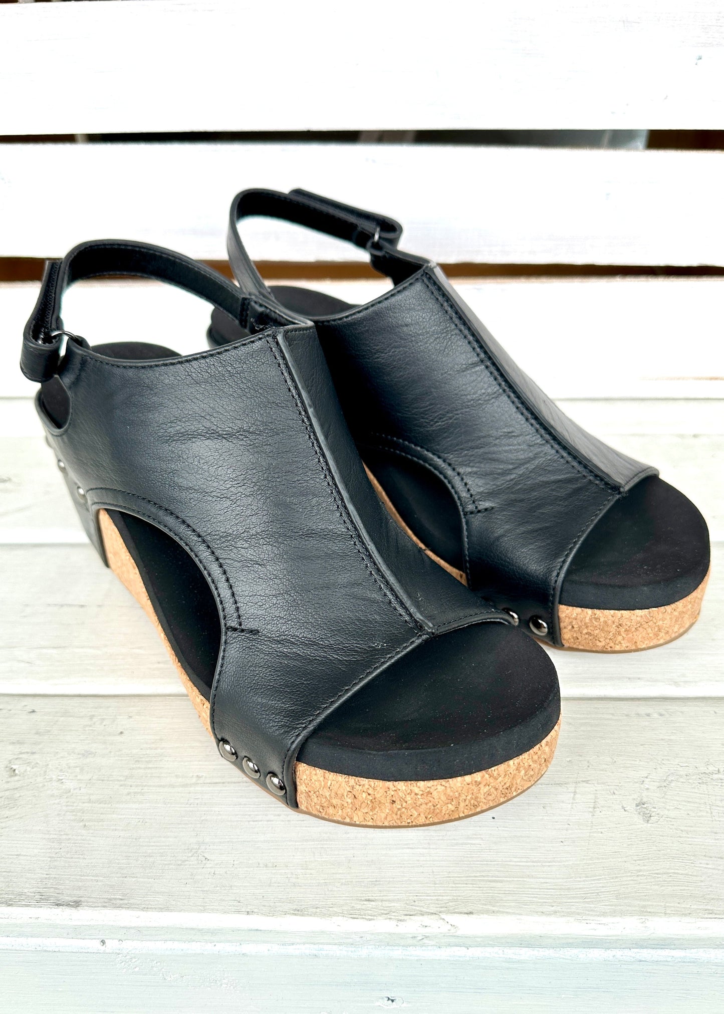 Corkys Carley Wedges - Black Smooth