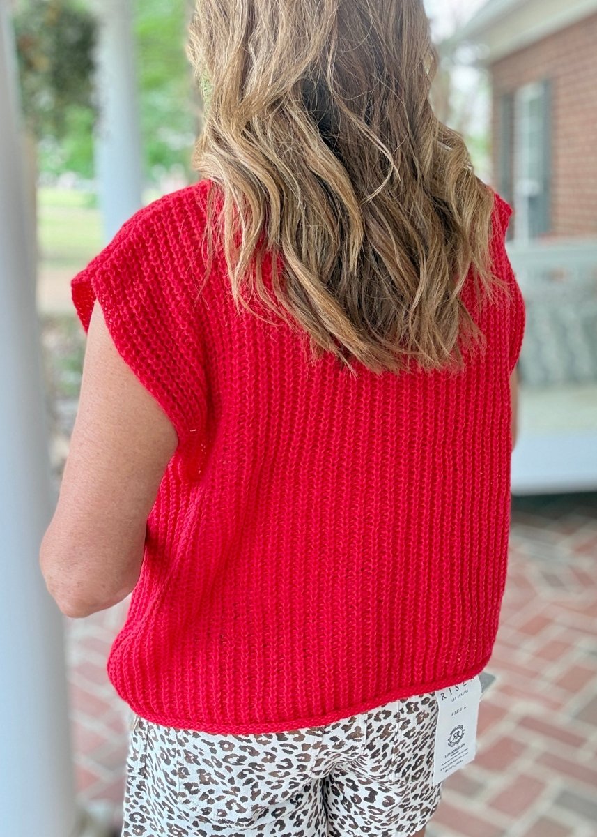 4 Button Sweater Vest - Red - sweater vest - Jimberly's Boutique - Olive Branch - Mississippi