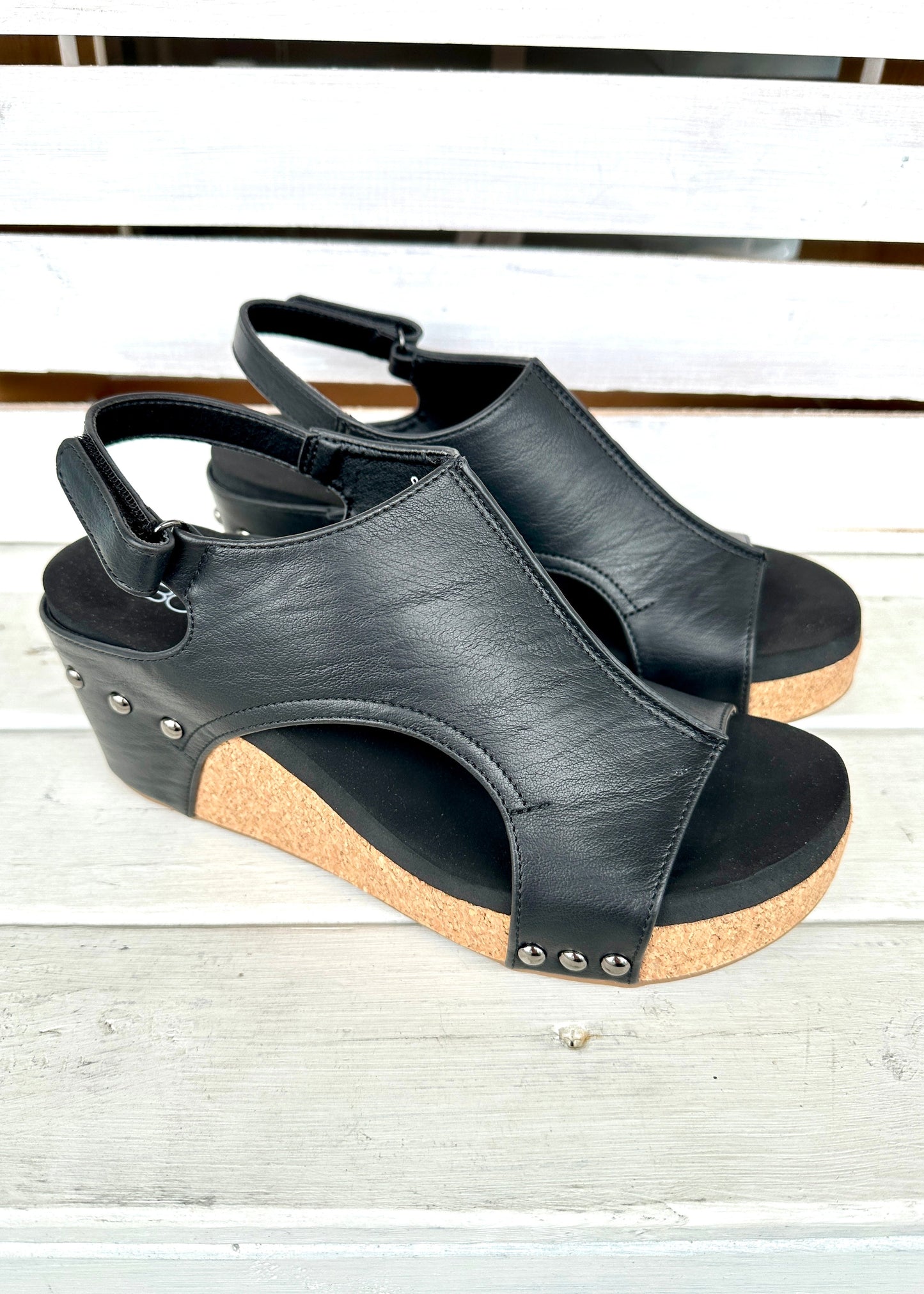 Corkys Carley Wedges - Black Smooth
