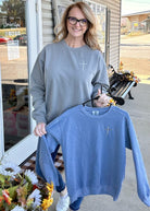 Cross of Nails | Embroidered | Sweatshirt | Blue Jean - Embroidered Comfort Colors -Jimberly's Boutique-Olive Branch-Mississippi