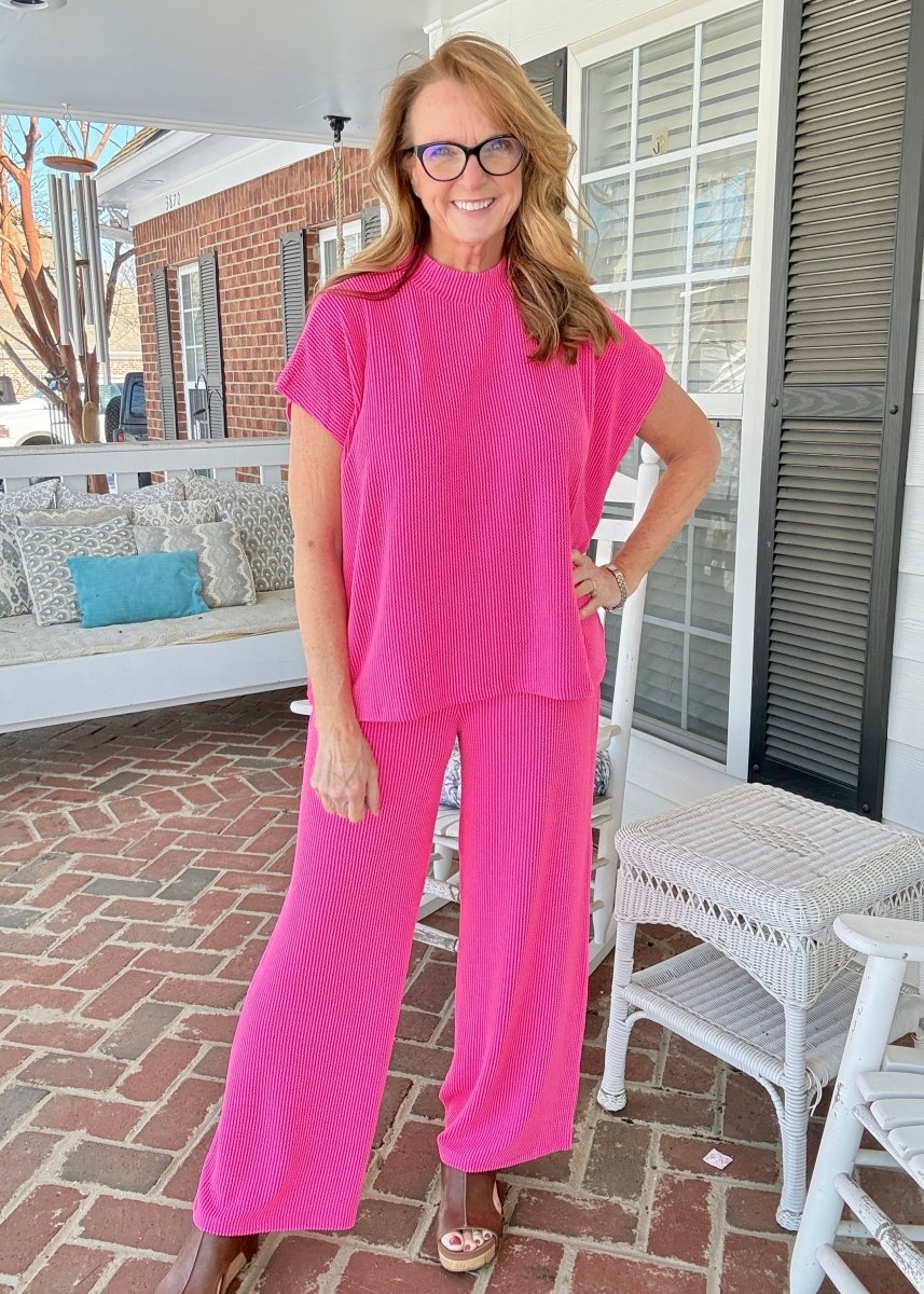 Abby Raised Rib Pants Set - Hot Pink - pants set - Jimberly's Boutique - Olive Branch - Mississippi