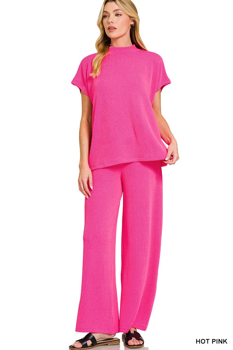 Abby Raised Rib Pants Set - Hot Pink - pants set - Jimberly's Boutique - Olive Branch - Mississippi