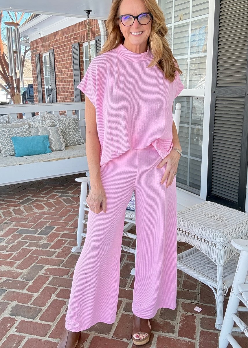 Abby Raised Rib Pants Set - Pink - pants set - Jimberly's Boutique - Olive Branch - Mississippi