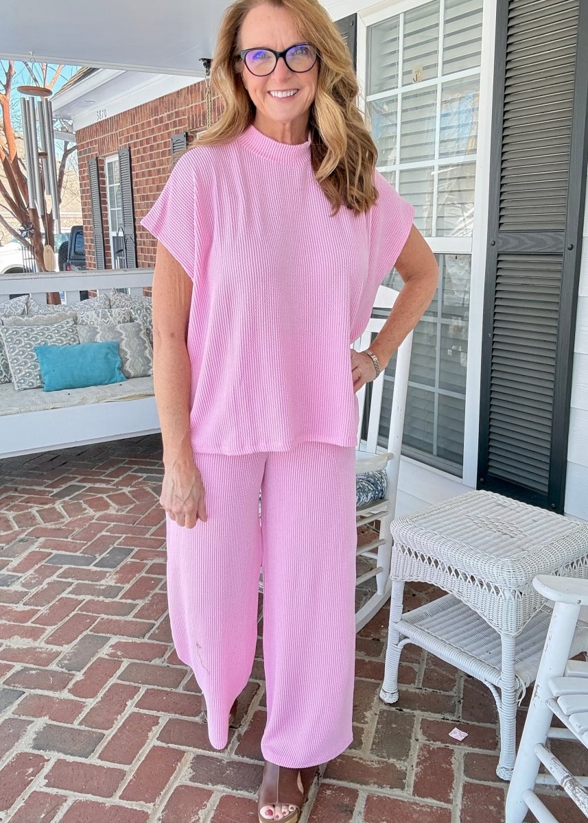Abby Raised Rib Pants Set - Pink - pants set - Jimberly's Boutique - Olive Branch - Mississippi