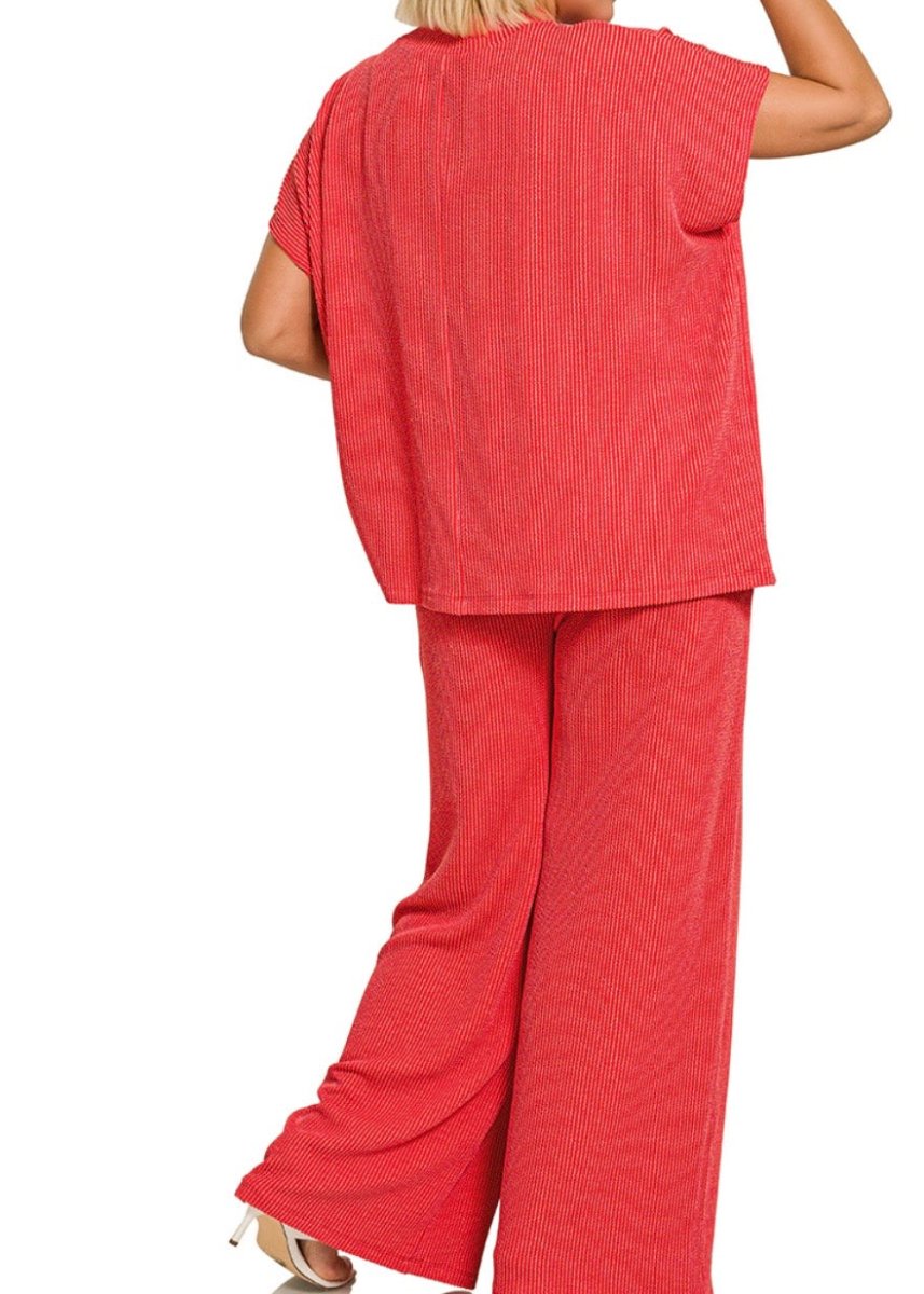 Abby Raised Rib Pants Set - Red - pants set - Jimberly's Boutique - Olive Branch - Mississippi