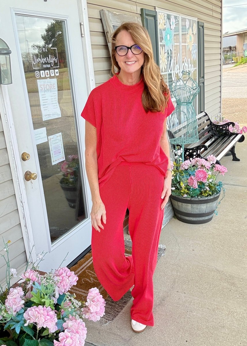 Abby Raised Rib Pants Set - Red - pants set - Jimberly's Boutique - Olive Branch - Mississippi