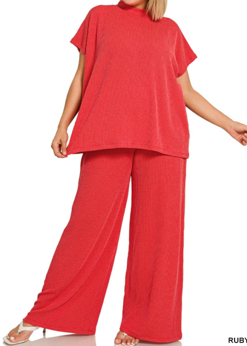 Abby Raised Rib Pants Set - Red - pants set - Jimberly's Boutique - Olive Branch - Mississippi