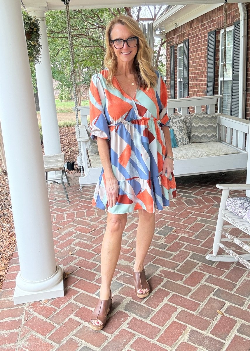 Abstract V-Neck Tiered Dress - Navy Mix - Umgee Dress -Jimberly's Boutique-Olive Branch-Mississippi