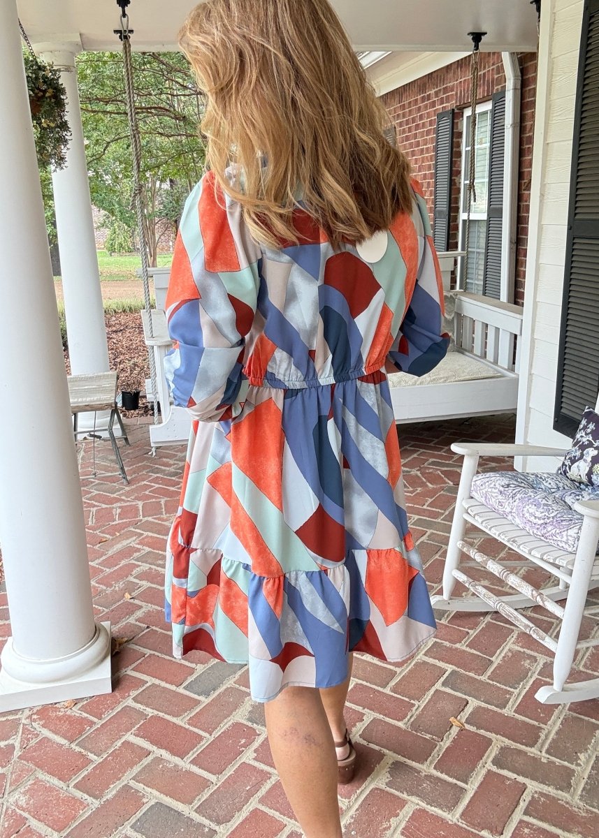 Abstract V-Neck Tiered Dress - Navy Mix - Umgee Dress -Jimberly's Boutique-Olive Branch-Mississippi