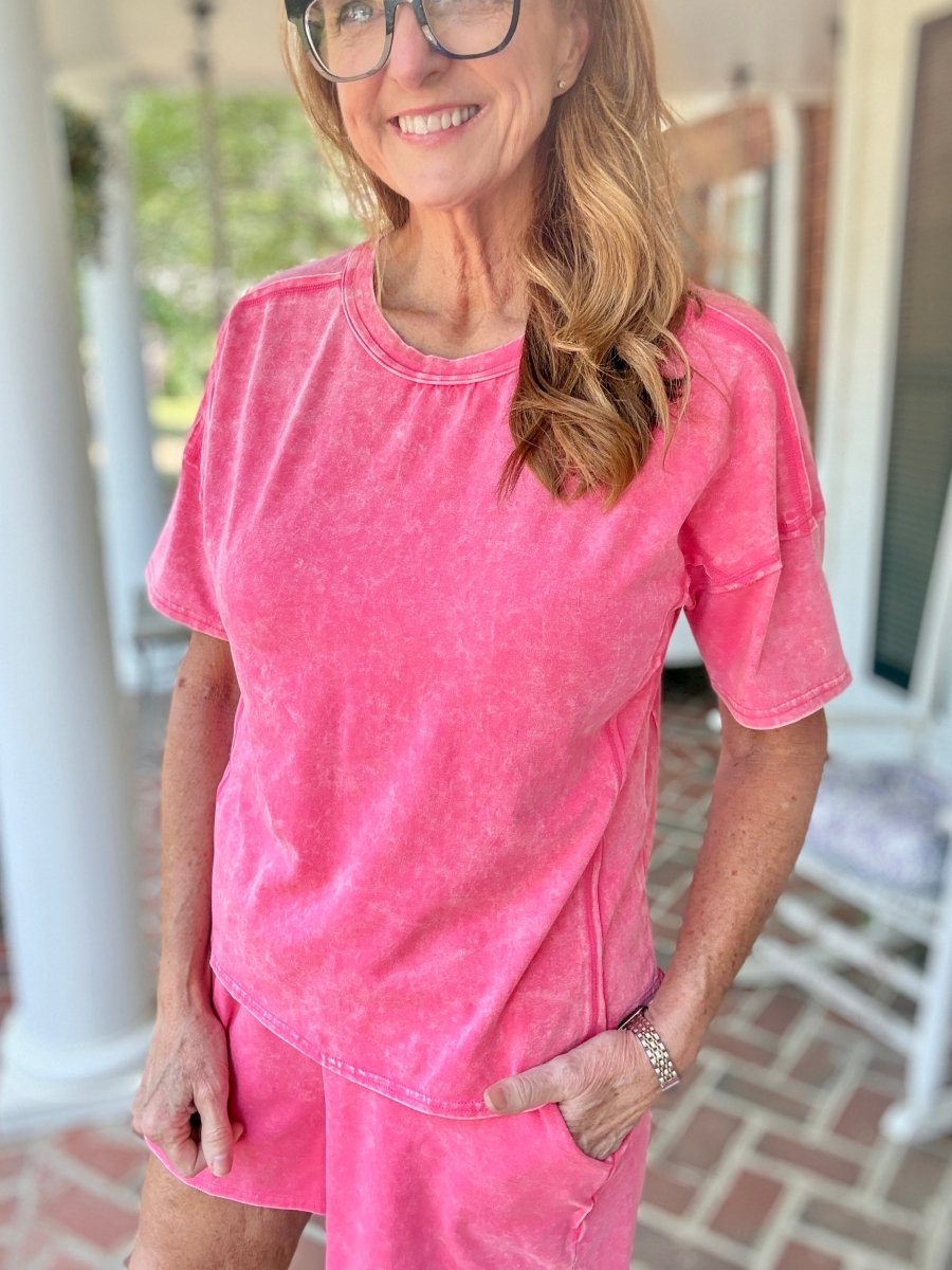 Acid Washed Shorts Set - Fuchsia - Shorts set - Jimberly's Boutique - Olive Branch - Mississippi