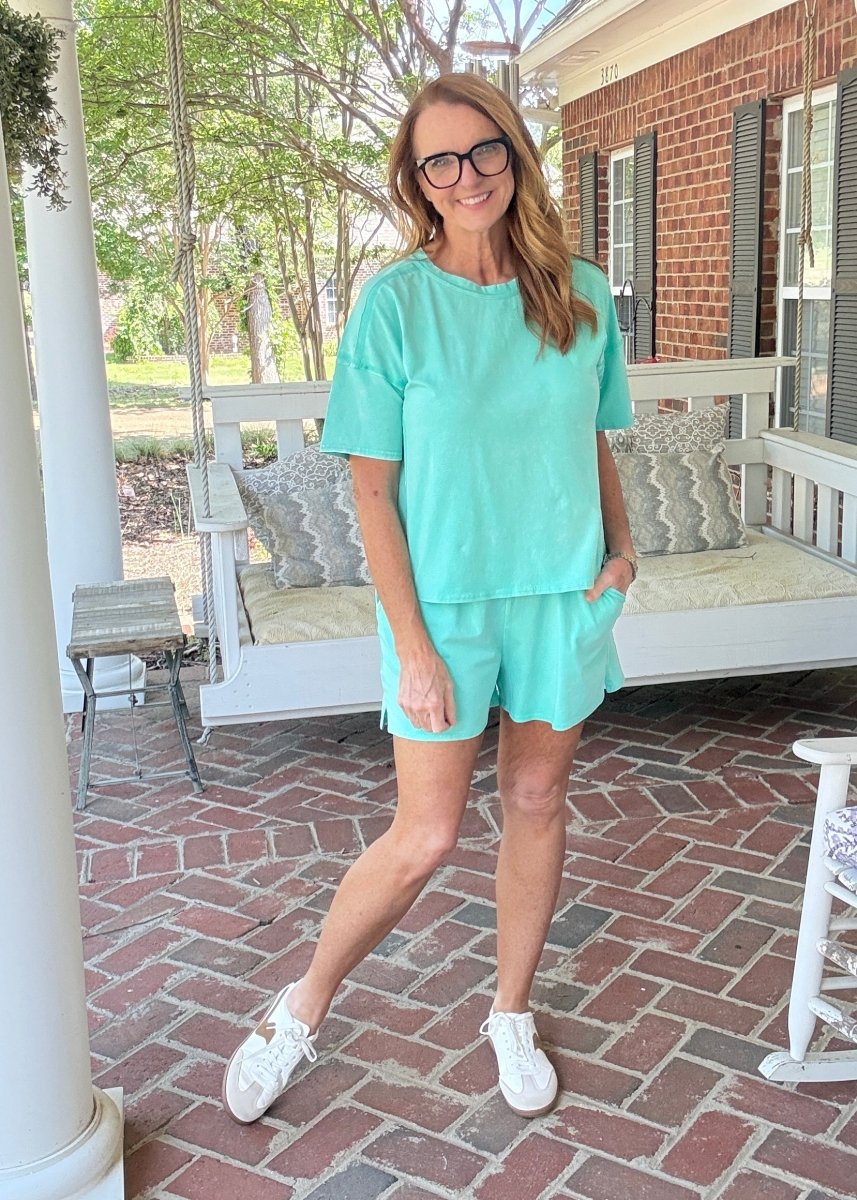 Acid Washed Shorts Set - Mint - Shorts set - Jimberly's Boutique - Olive Branch - Mississippi