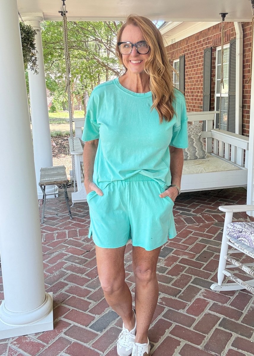 Acid Washed Shorts Set - Mint - Shorts set - Jimberly's Boutique - Olive Branch - Mississippi