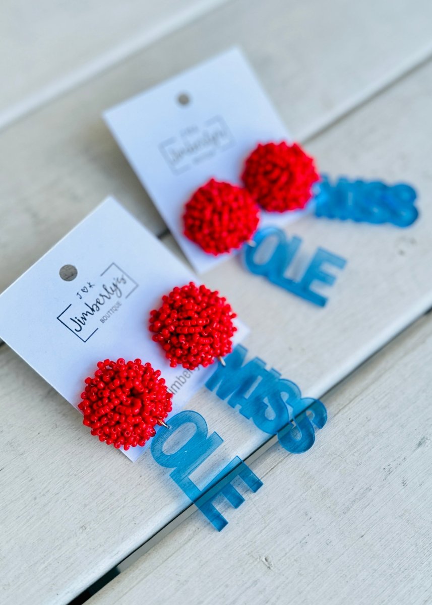 Acrylic Ole Miss Earrings - Earrings - Jimberly's Boutique - Olive Branch - Mississippi