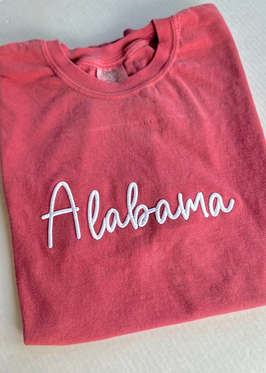 Alabama 3D Puff Embroidered Comfort Colors T-shirt - Embroidered Comfort Colors -Jimberly's Boutique-Olive Branch-Mississippi