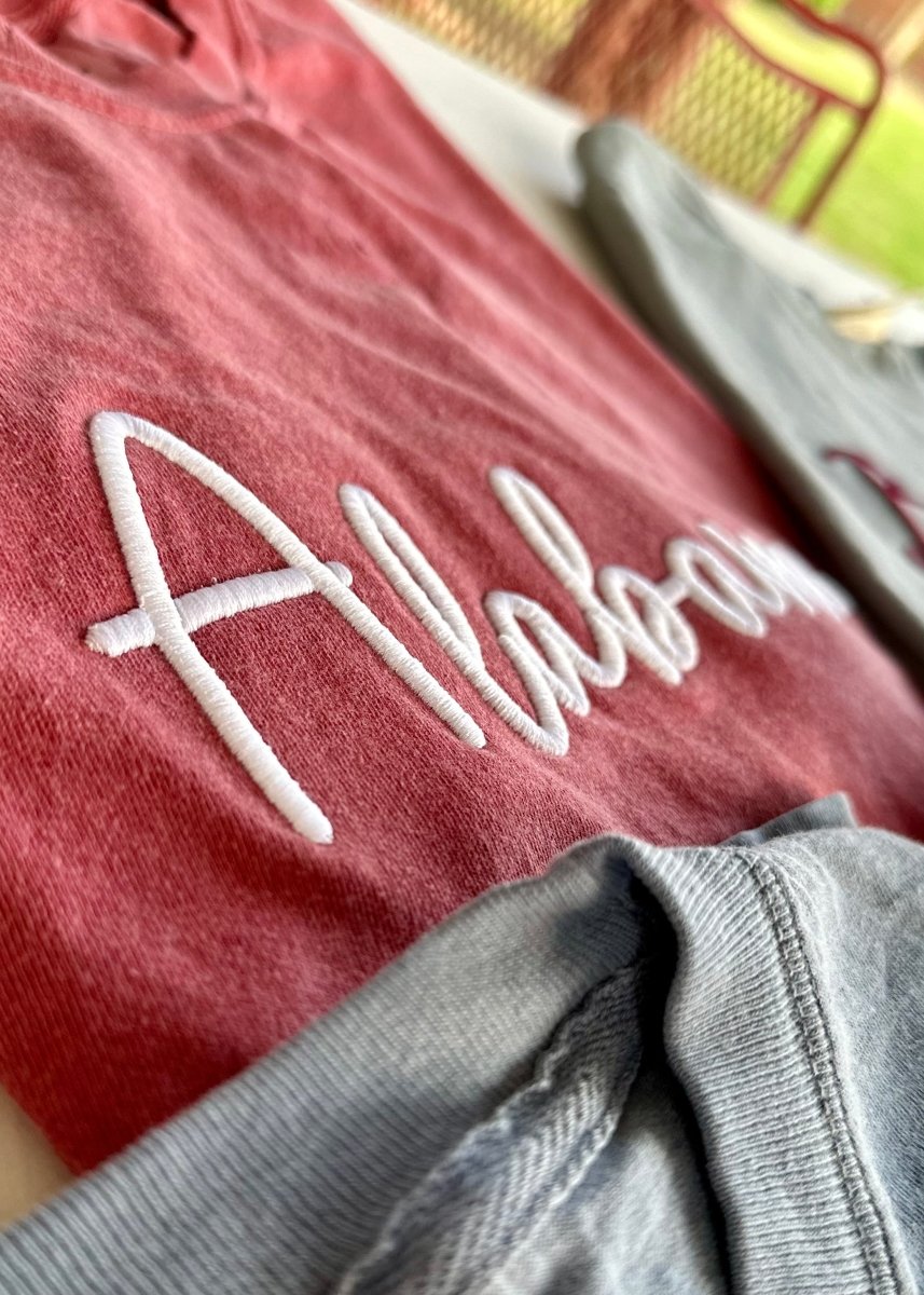 Alabama 3D Puff Embroidered Comfort Colors T-shirt - Embroidered Comfort Colors -Jimberly's Boutique-Olive Branch-Mississippi