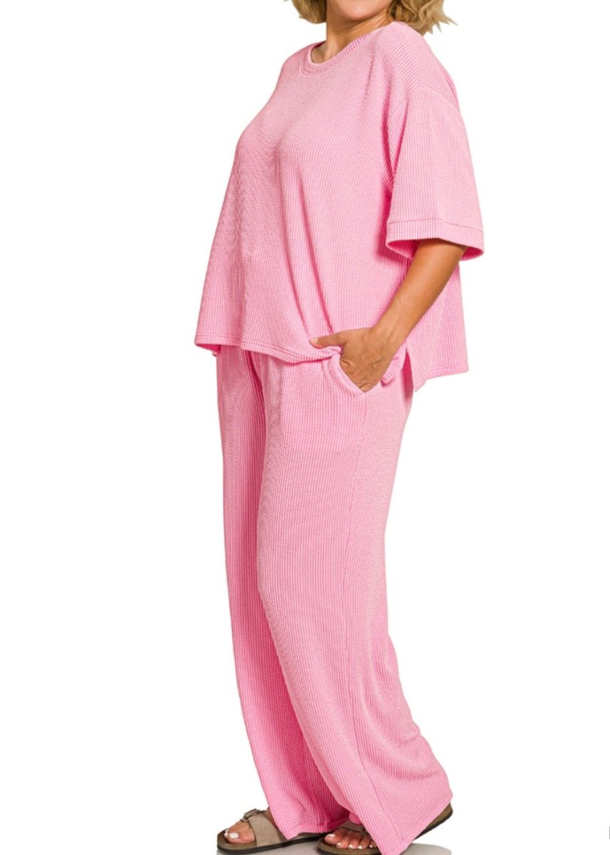 Allison Ribbed Lounge Set - Pink (Plus Size) - lounge set - Jimberly's Boutique - Olive Branch - Mississippi